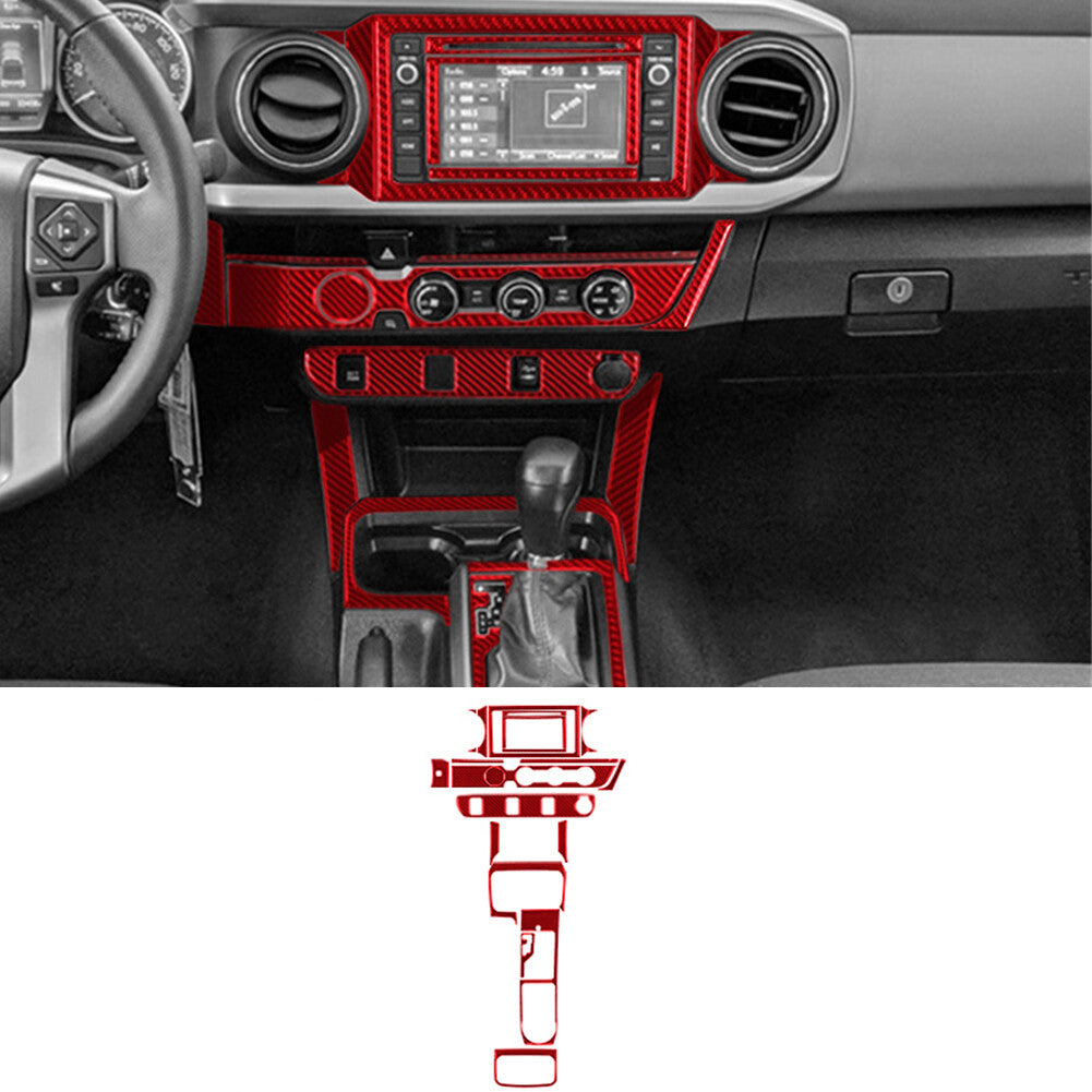 20X Red Carbon Fiber Central Console Trim Kit for Toyota Tacoma 2016-2021 Type B