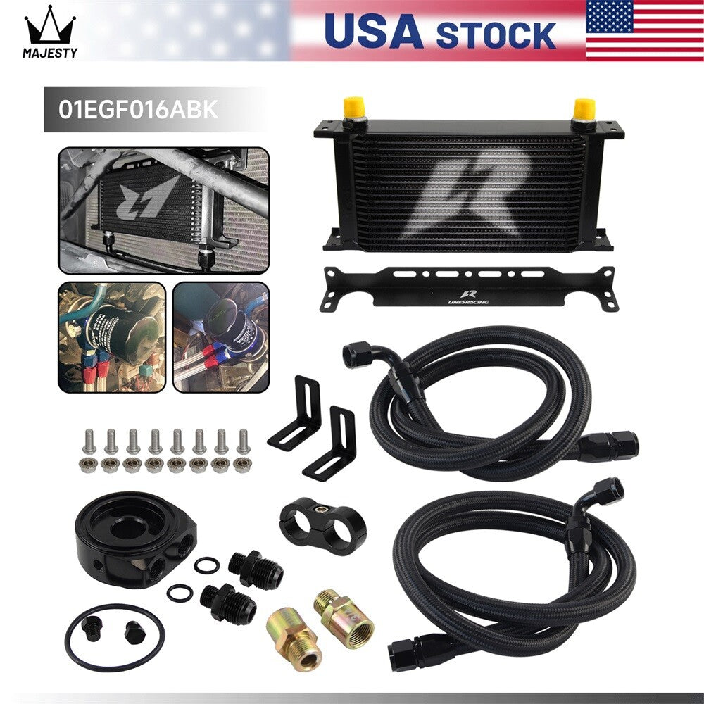 LR 19 Row AN10 Oil cooler w/Bracket+Filter Adapter Hose Kit 3/416  M201.5 BK