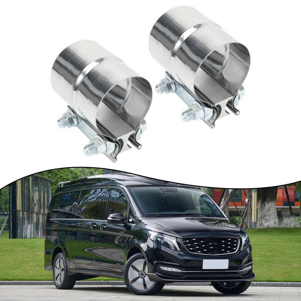2PCS 2.5 Stainless Steel Lap Joint Band Exhaust Clamp Sleeve Coupler