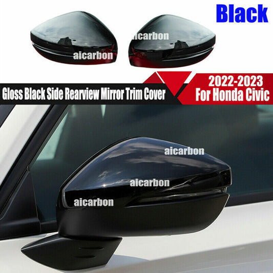 for Honda for Civic 2022-2023 Gloss Black Side Rearview Mirror Trim Cover cap Decor
