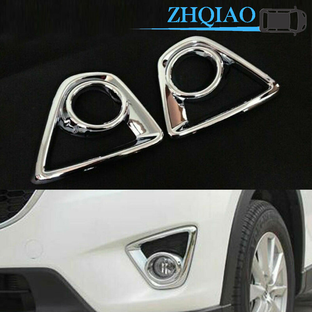 2Pcs Chrome Front Fog Light Lamp Frame Brilliant ABS Cover Trim Fits CX5 12-14