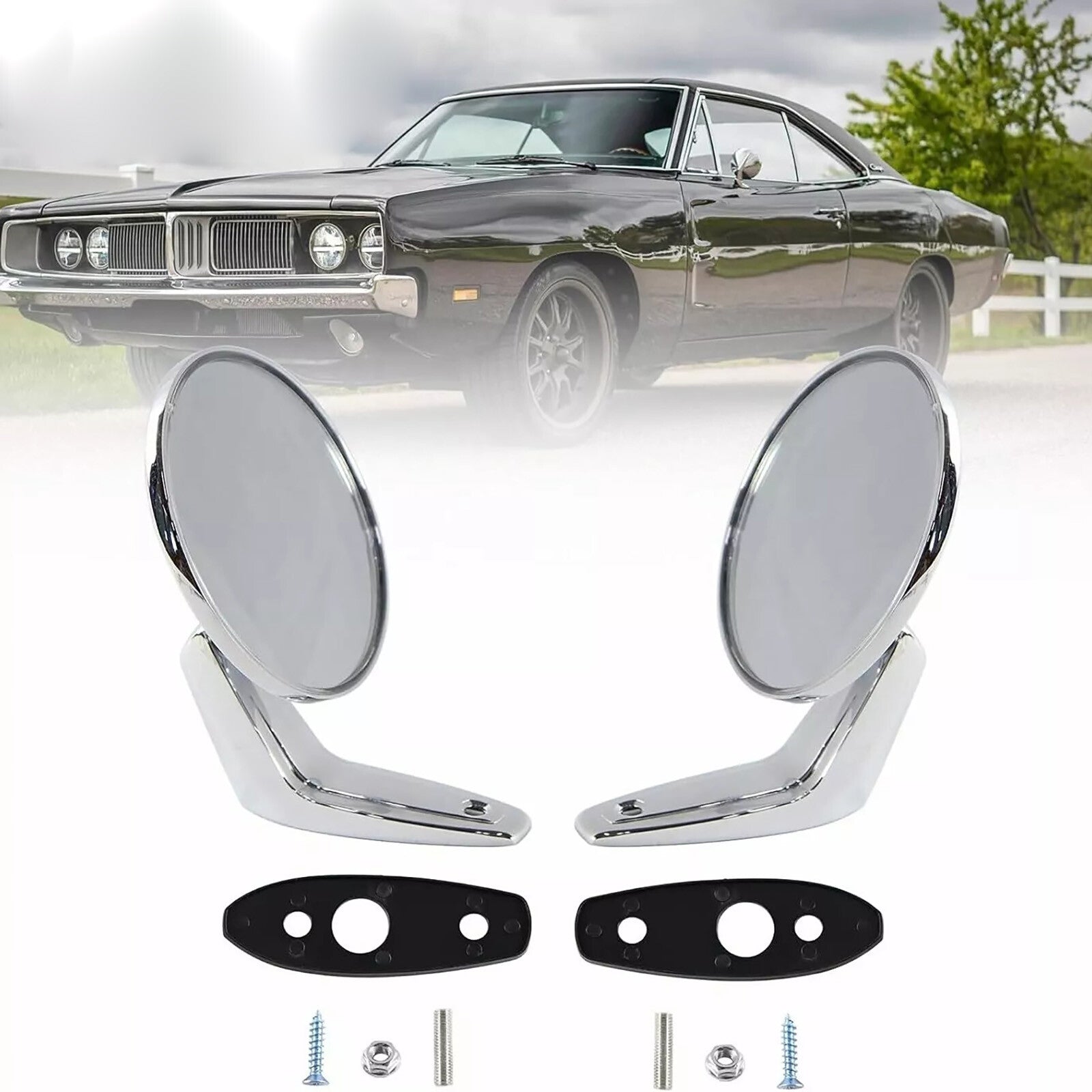 2Pcs Chrome Outside Door Rearview Mirror Set for Dodge for Plymouth 1966-1975