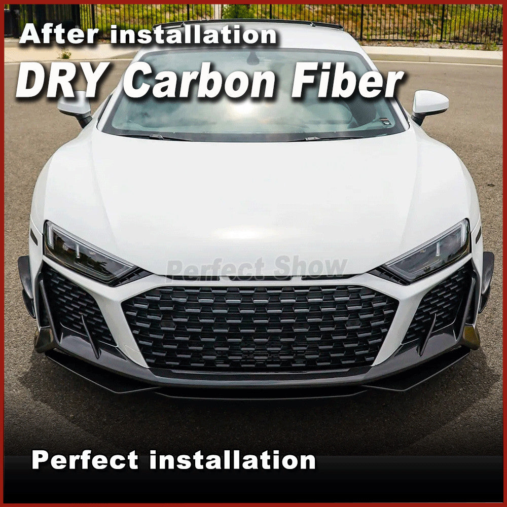 for Audi R8 GT V10 2022-2024 Dry Carbon Front Bumper Fins Canards Lip Splitters
