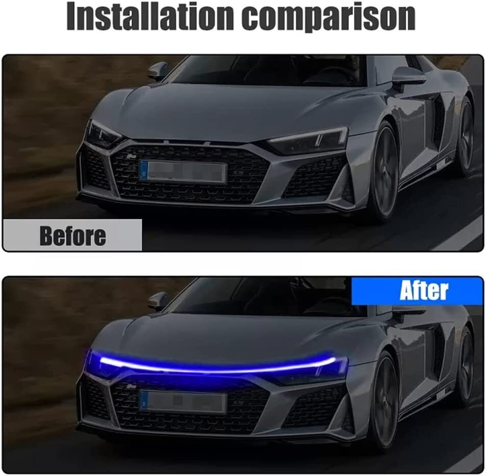 70IN Blue Car SUV Hood LED Daytime Running Light Strip Waterproof Flexible DRL