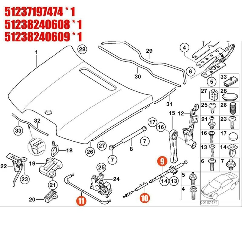 for BMW E65 E66 7er 3PCS Engine Hood Release Cable Bowden Cable Kit