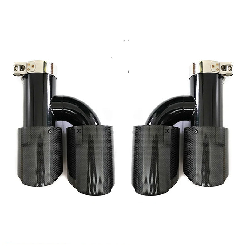 65mm Car Right+Left Black Glossy Carbon Fiber Exhaust Pipe H Rear Exhaust Tip