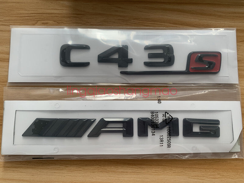 Glossy Black C43 S + AMG Letters Trunk Embl Badge Sticker for AMG C43