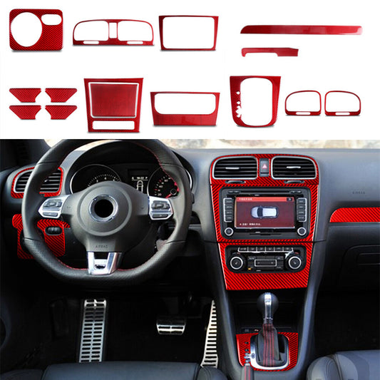 15PCS Red Carbon Fiber Interior Full Set Kit Trim for VW for Golf 6 MK6 GTI 2008-12