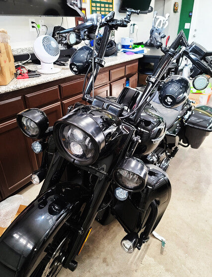 Gloss Black 7Headlight+4.5Auxiliary light Visor Trim Ring for Harley Road King