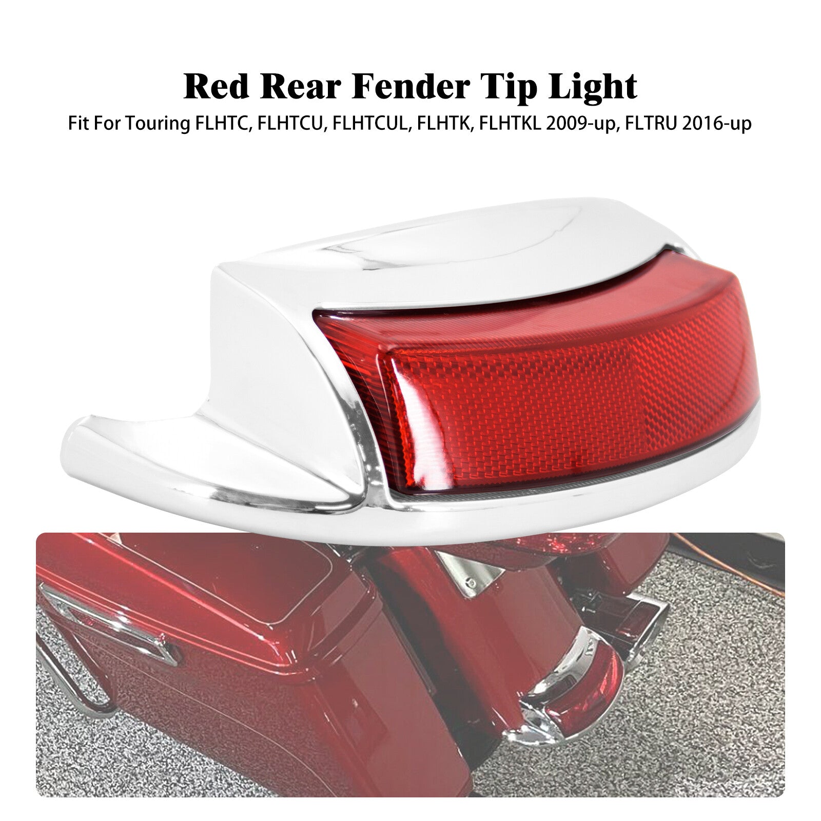 Chrome Rear Fender Tip Brake Light Red Lens for Harley Electra Road Glide 09-23