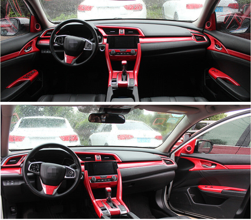Inner Door Panel Cover Trim 4PCS for Honda for Civic 2016-2021 10th Red Carbon Fiber