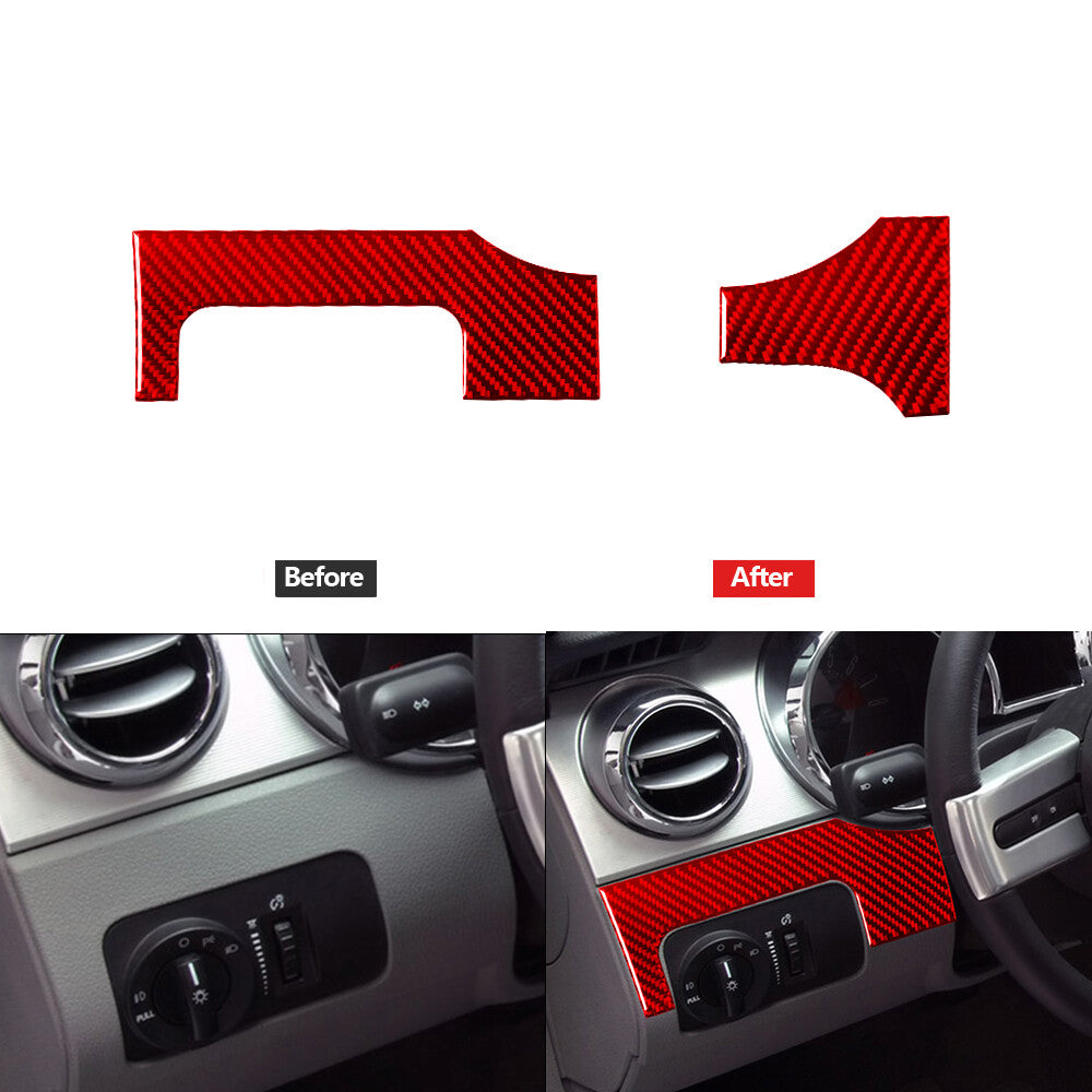 Red Carbon Fiber Steering Wheel Side Decorative Cover for Ford for Mustang 2005-2009