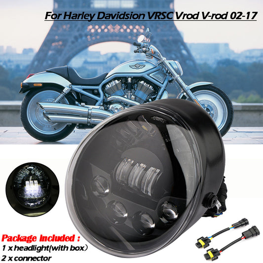 Black LED oval high/low headlights for Harley-Davidson VRSC Vrod V-rod 2002-17