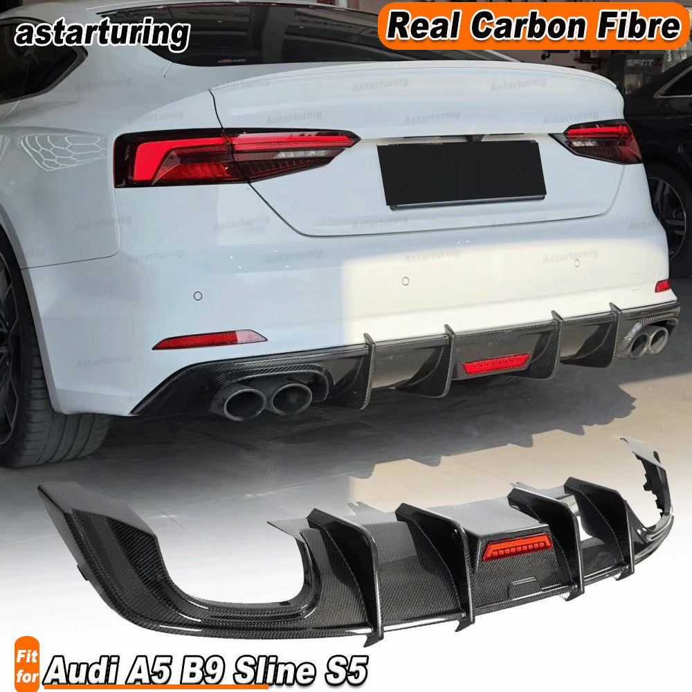 for Audi A5 B9 Sline S5 2017-2020 REAL Carbon Rear Bumper Lip Diffuser Spoiler