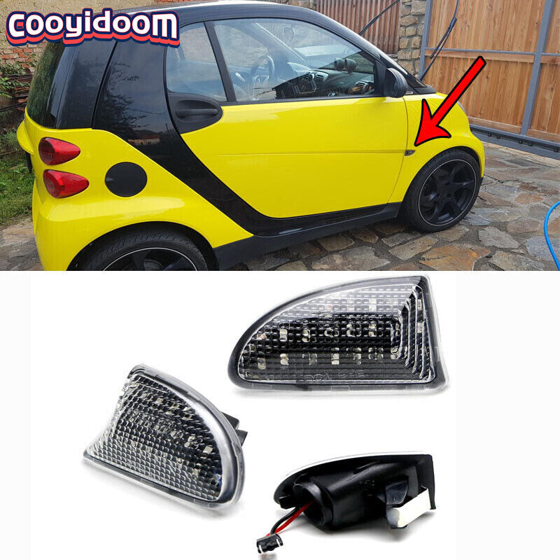 For 2007-15 for Smart Fortwo W451 Clear Lens Amber Full LED Front Side Marker Lights