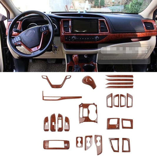 Interior Decor Set Trim for Toyota Highlander 2014-2019 Brown 24Pcs Wood Grain