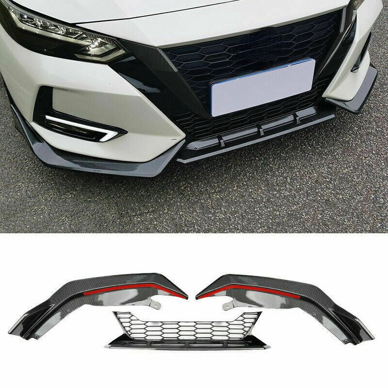 3X ABS Carbon Fiber Front Bumper Lip Spoiler Body Trim for Nissan Sentra 20-2023