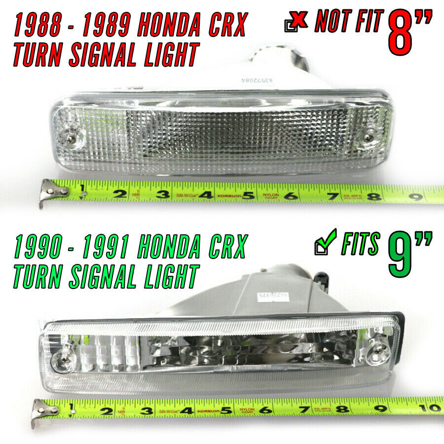 Transparent front bumper trim cover for 1990-1991 for Honda CR-X/CRX turn signals.