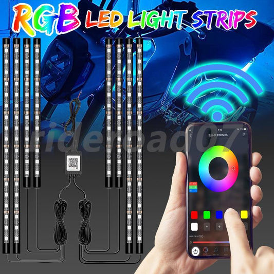 RGB LED Underglow Neon Light Strip RC + APP Control 12V Motorcycle Universal