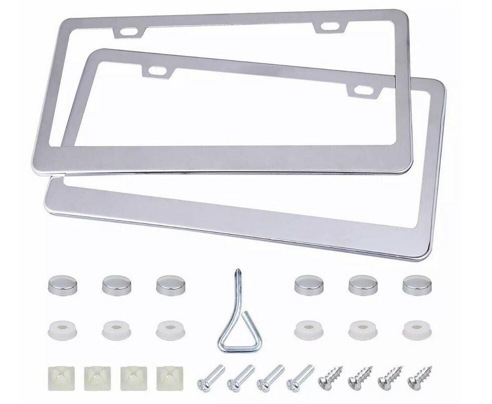 2-piece car license plate frame cover, rear boot screw cap, chrome alloy for BMW