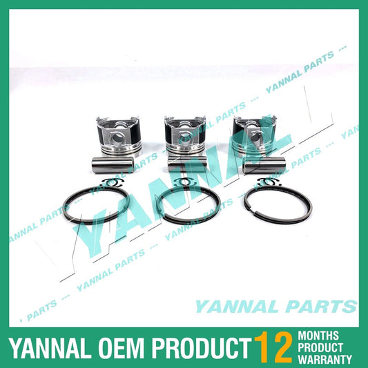 3-Piece Piston Pack with Piston Rings + 0.5mm Fits Yanmar 3TNE74 (Flat Bottom) (Extra Large Size)