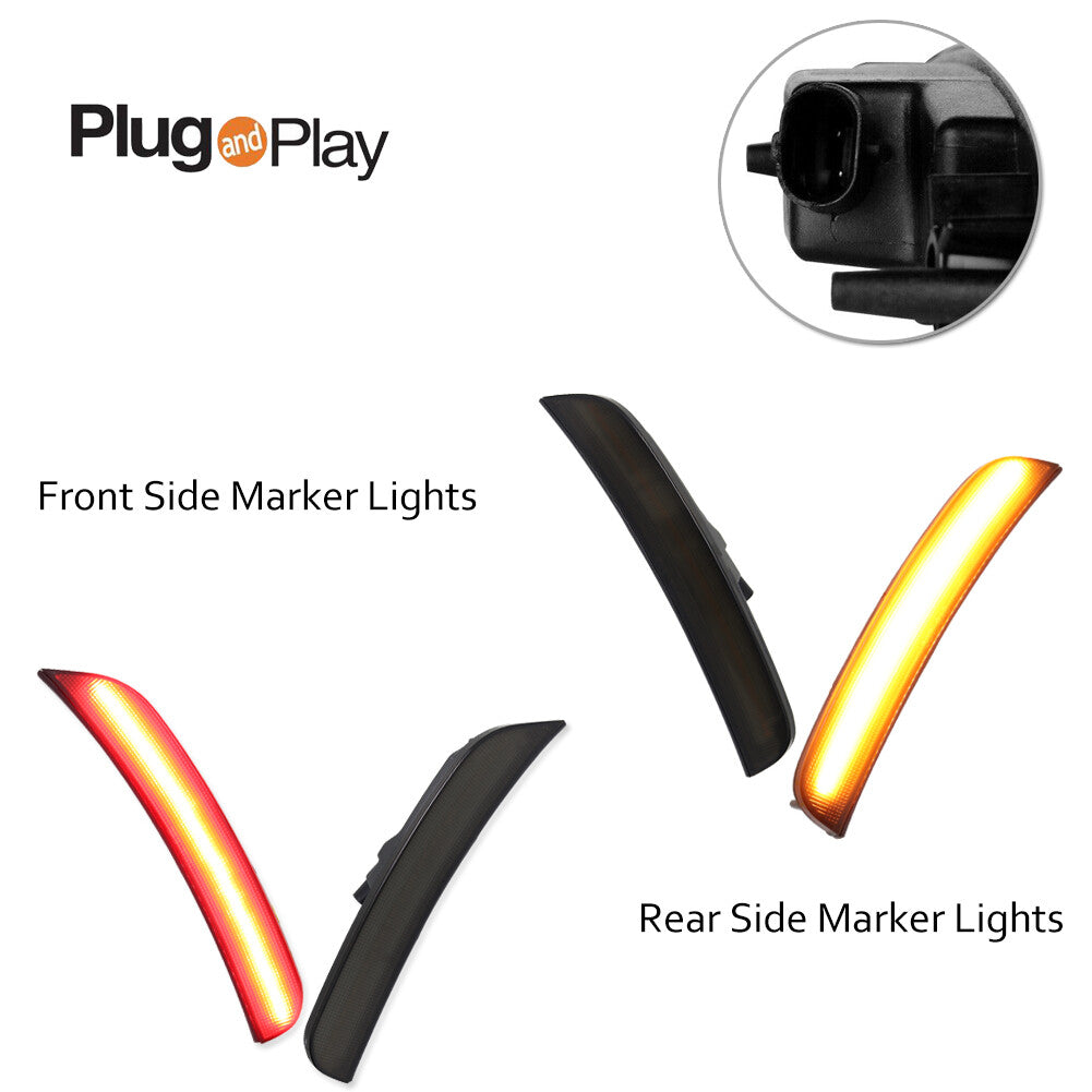 Suitable for Chrysler 300 300C models 2015 and older, smoked amber front and red rear LED side marker lights.