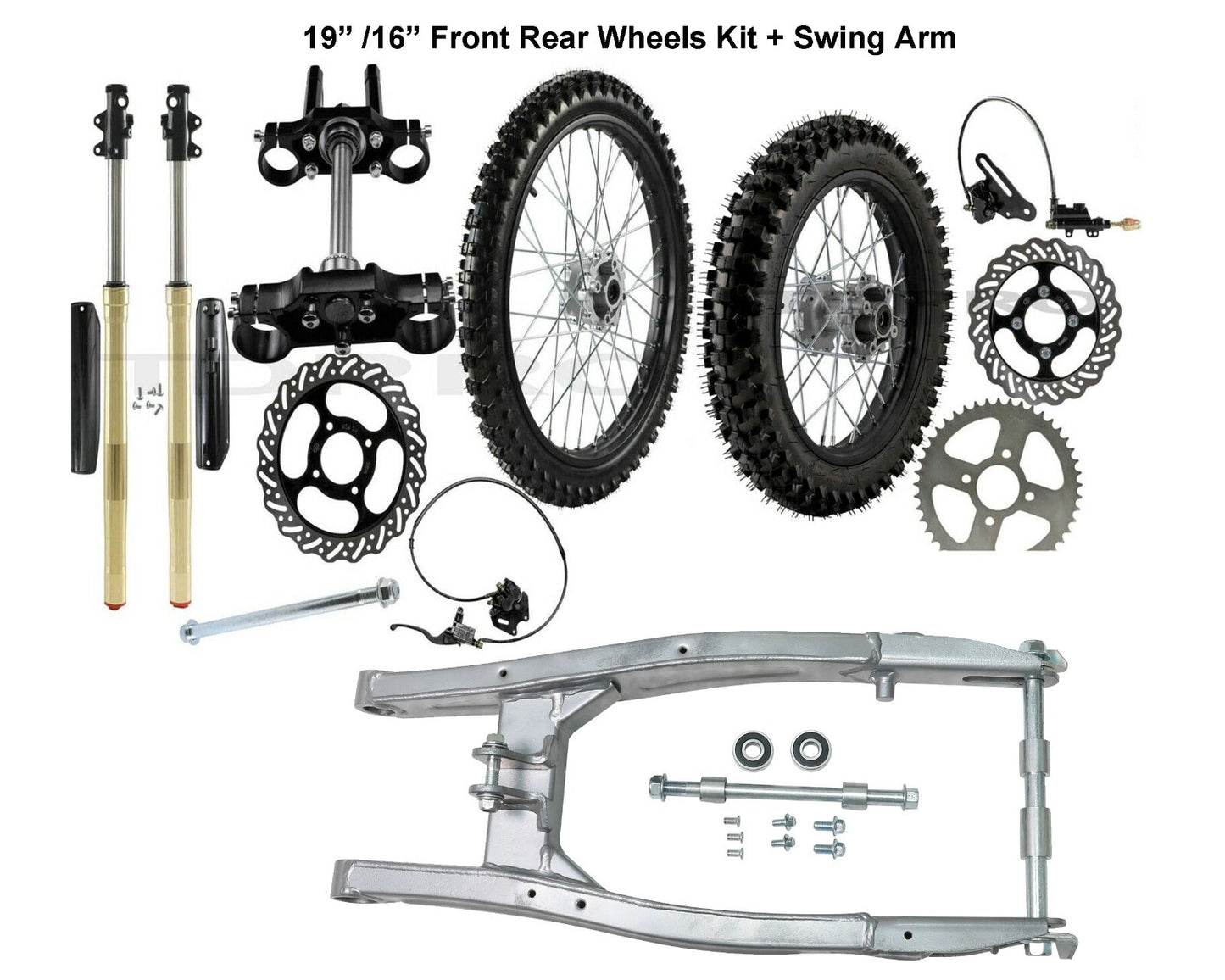 Front fork swingarm kit + 19-inch/16-inch wheels, 90/100-16  70/100-19 tires for Honda