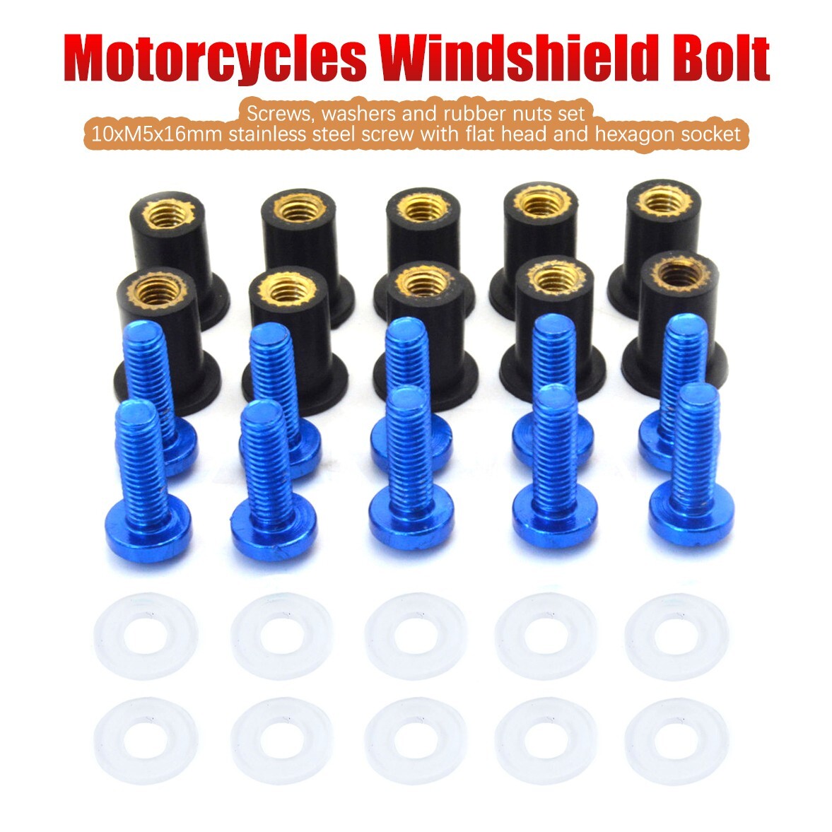 10pcs Windshield Mount Hardware Windshield Screw Nut Bolts Fit For KAWASASI