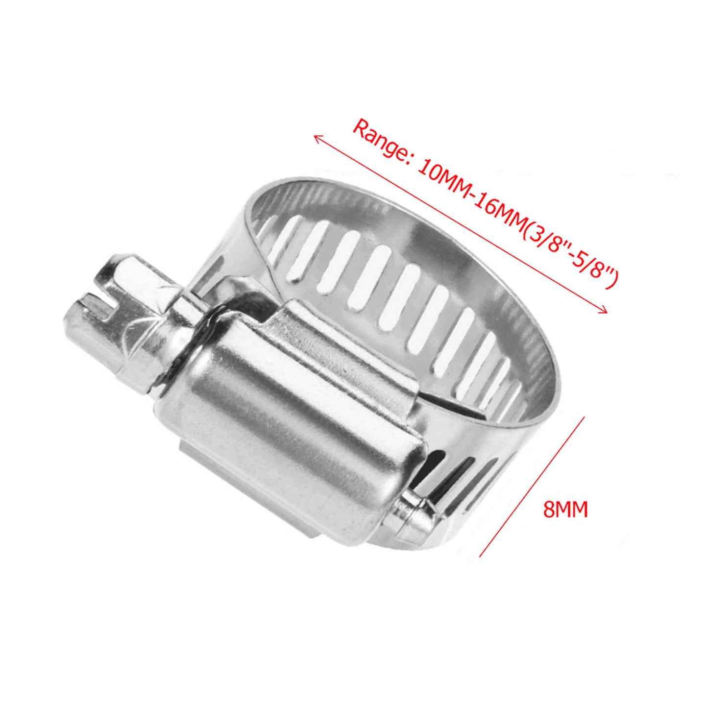 3/8 inch - 5/8 inch Stainless Steel Adjustable Drive Hoses Fuel Clips Worm Clips X50PCS