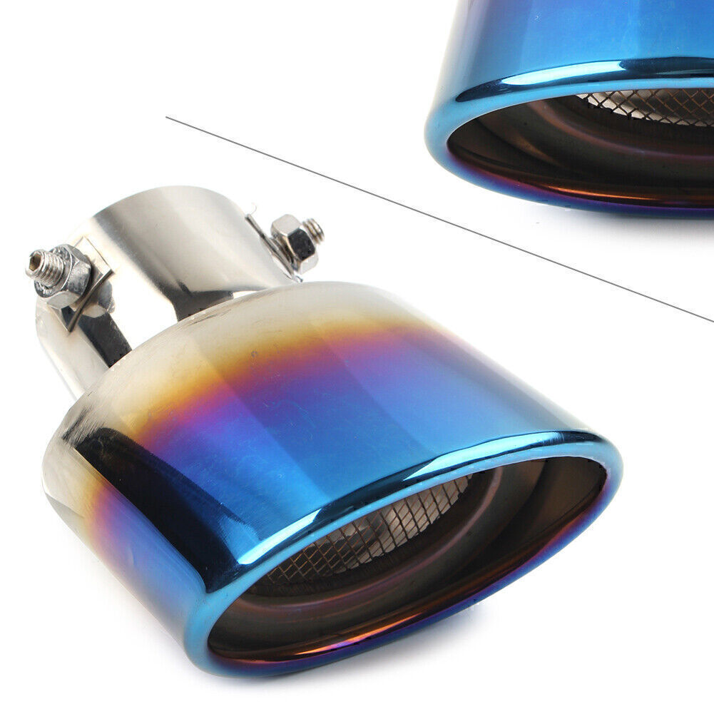Rear Exhaust Pipe Tip Auto Tail Throat Muffler Stainless Steel Round Car Blue