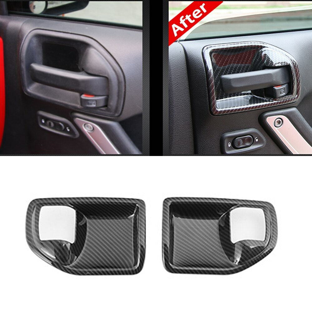for Jeep for Wrangler JK 2011-17 4PCS Interior Handle Bowl Cover Trim Carbon Fiber