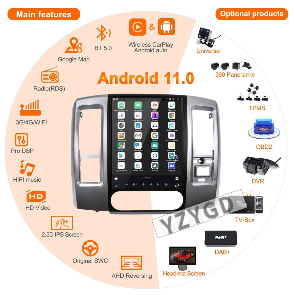 for Dodge for Ram 1500 2500 3500 2008-2012 Stereo Android CarPlay Car Radio Receiver
