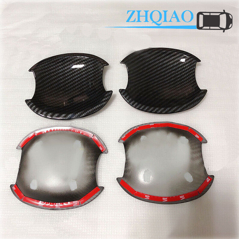 Carbon Fiber Door Handle Bowl Insert Cover Chrome Trim for Honda for Civic 2006-2011