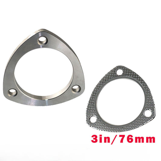 Set 3inch 3 Bolt Stainless Steel Header Catback Exhaust Downpipe Flange + Gasket