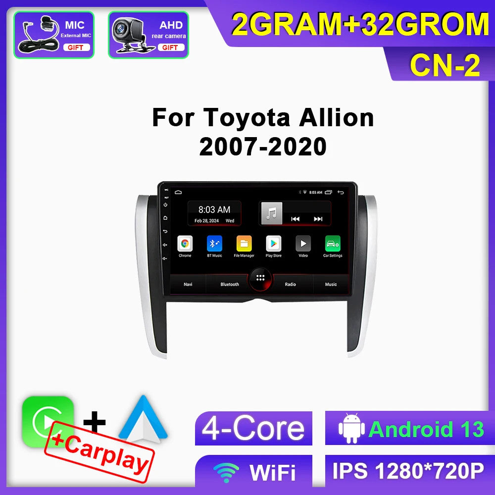 Car Radio for Toyota Allion T260 2007-2020 Android Player CarPlay Screen GPS DSP