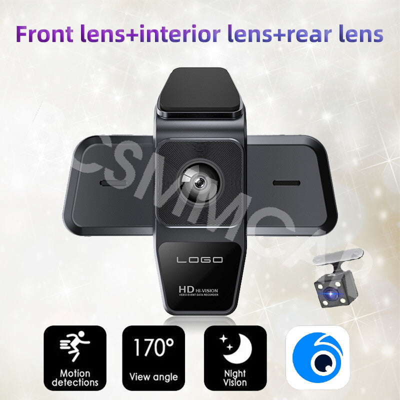 Dual Lens Car Dash Cam HD 1080P Front/Rear/Inside Video Recorder Camera G-Sensor