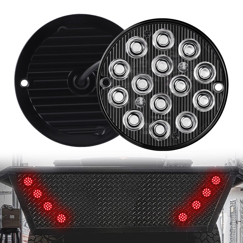 2X 3 Round Red 14 LED Tail Lights Truck Trailer Stop Turn Brake Lamp w/ Grommet