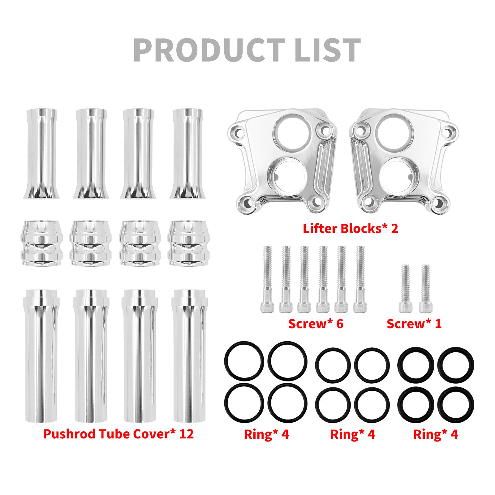 Chrome Engine Pushrod Tube Lifter Tappet Block Cover for Harley Touring Twin Cam