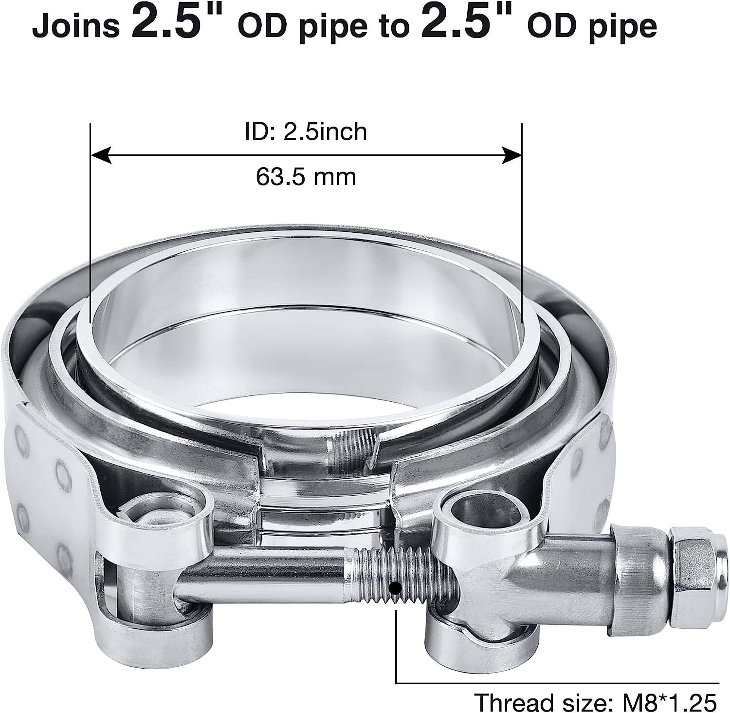 Quick-release 2.5-inch V-band flange and clamp kit for turbo exhaust pipe SS304
