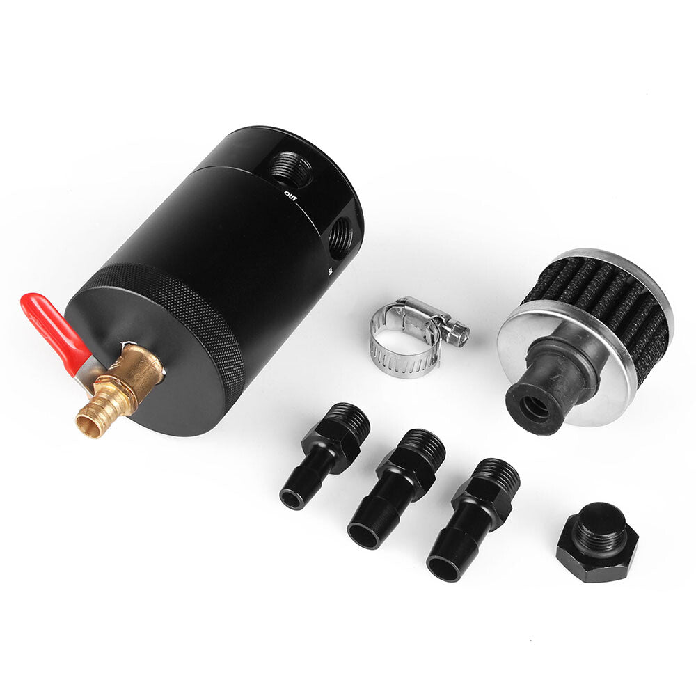 2-Ports Aluminum 200ML Billet Engine Oil Tank Air Filter Drifting Racing Car
