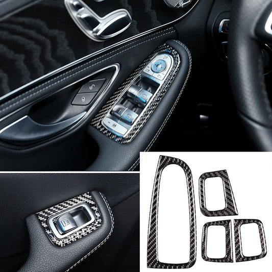 Carbon Fiber Window Lift Switch Button Trim for Benz C GLC Class W205 X253 15-19