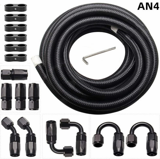 20-foot 4AN black nylon and stainless steel braided fuel hose fuel line
