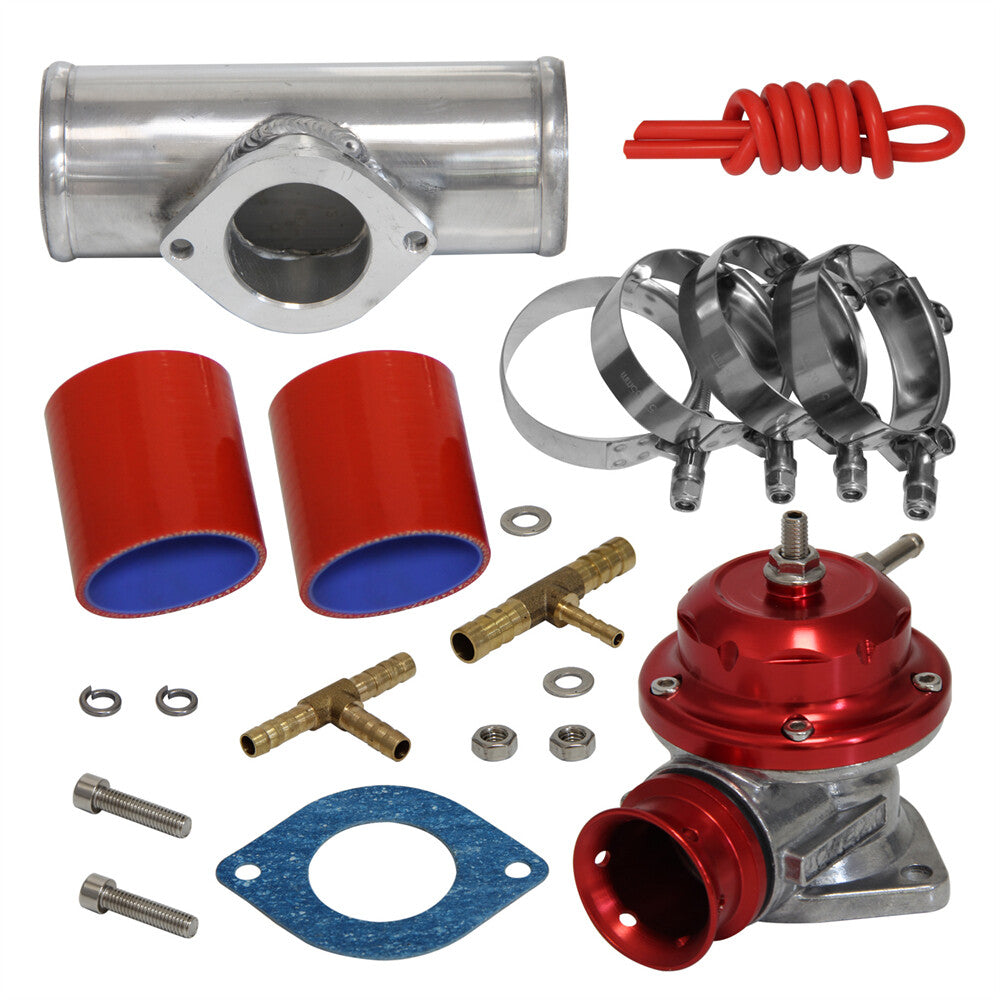 30 PSI Adjustable Turbo Blow Off Valve+Type RS 2.25 Flange Pipe Adapter Kit Red