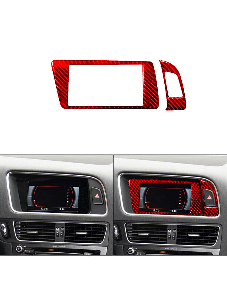 for Audi Q5 2009-2017 Display Double Flashing Button Trim Cover Carbon Fiber Red