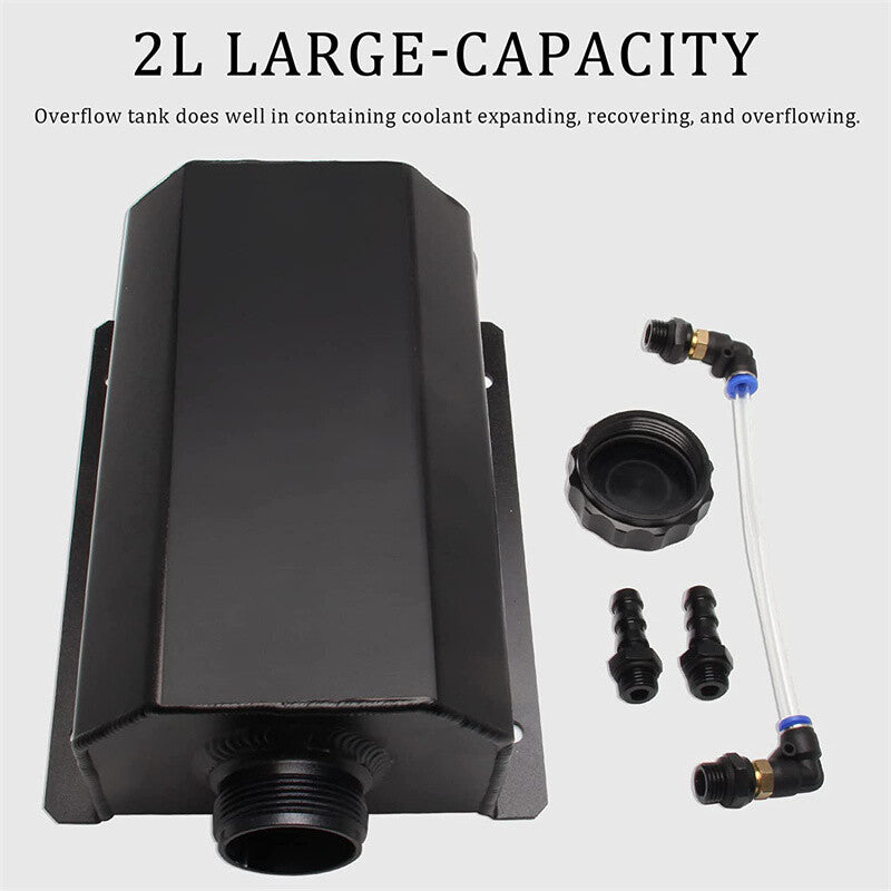Universal 2L Coolant Radiator Overflow Tank Reservoir Expansion Black Aluminum