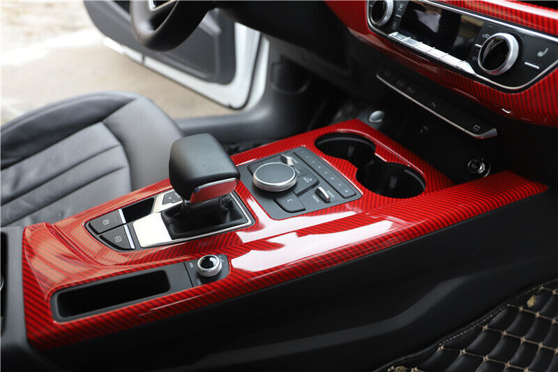 Console Gear Shift Frame Cover Trim Fit for Audi A5 2017-2019 Red Carbon Fiber