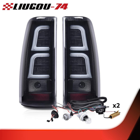 Suitable for 1999-2006 for Chevrolet Silverado left + right LED taillights in black/smoked finish.