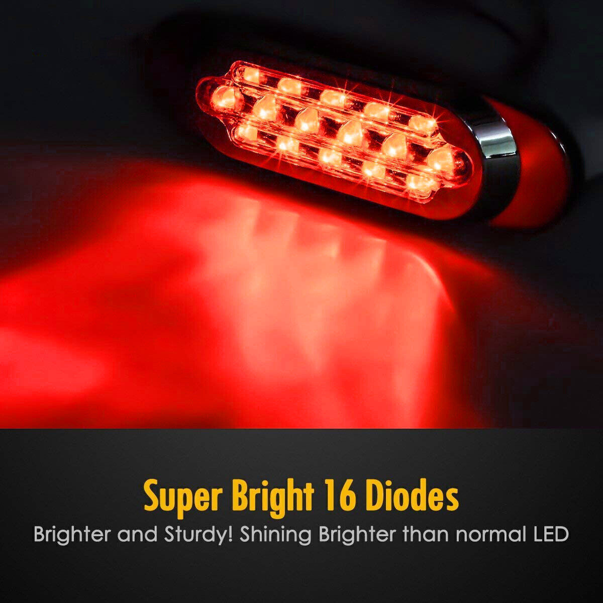 14pcs 6-1/2 Red 16-LED Side Marker Lights Turn Signal Lights Chrome Trailer 12V