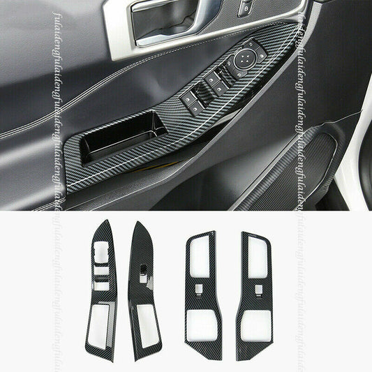 4P for Ford Explorer 2020-2022 Carbon Fiber Window Lift Panel Switch Cover Trim