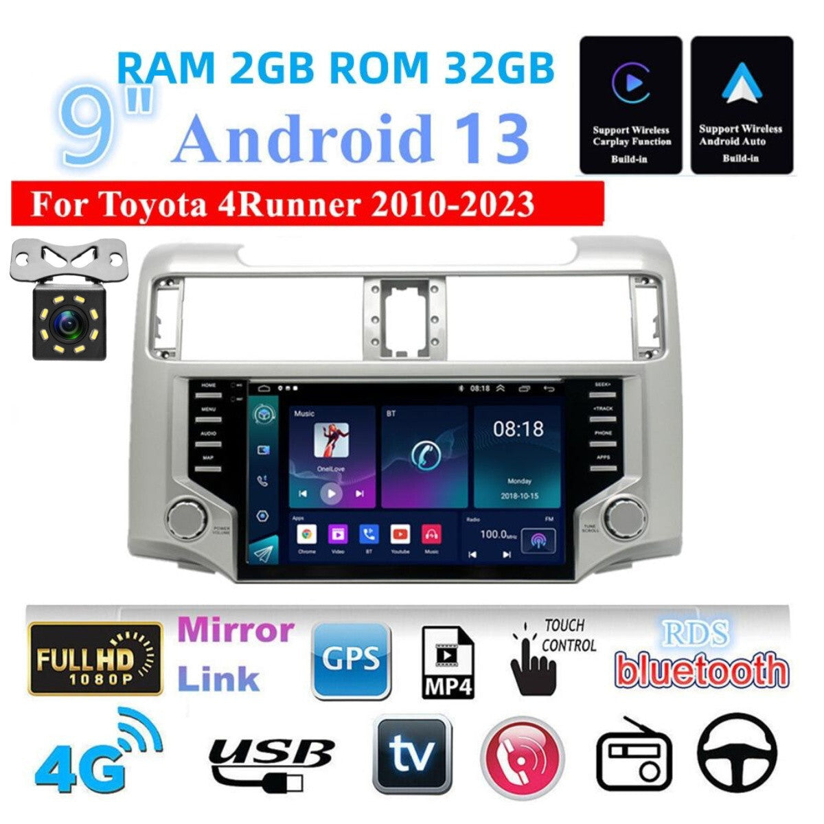 Fit for Toyota 4Runner 2010-2023 Android 13 Car Stereo Radio GPS WIFI FM Camera